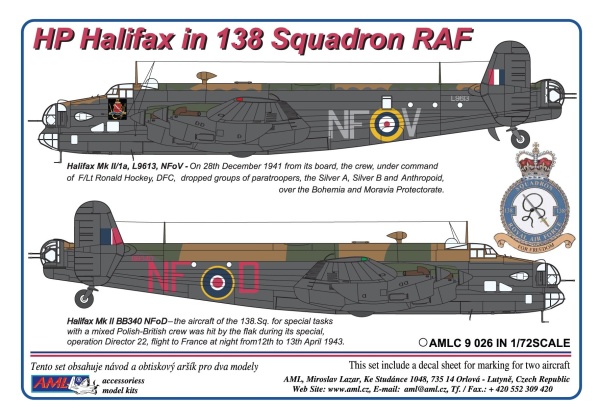 Декаль 1/72 Handley-Page Halifax Mk.I/Mk.II in 138 Squadron RAF (AML)