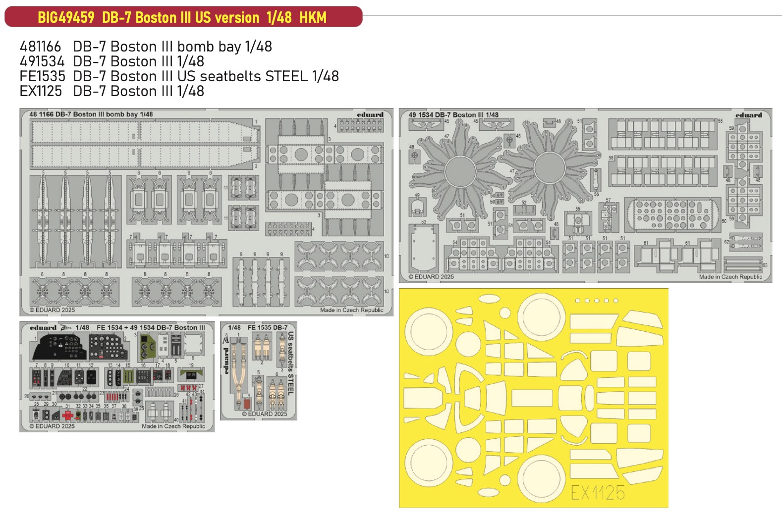 Фототравление 1/48 Douglas DB-7 Boston III US version (для модели Hong Kong Models kits)