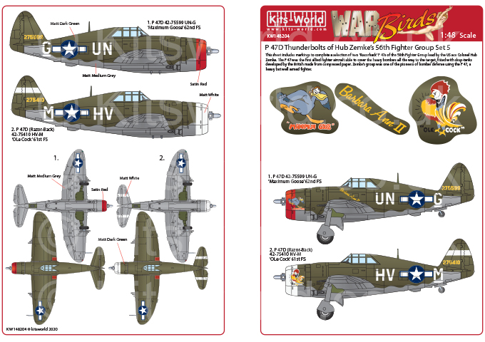 Декаль 1/48 Republic P-47D Thunderbolts razorbacks (Kits-World)