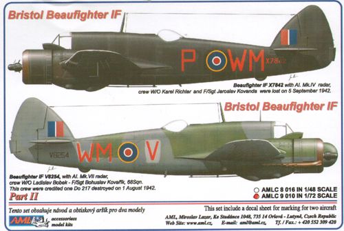 Декаль 1/72 Bristol Beaufighter Mk.IF X7842 (WM-P) (AML)