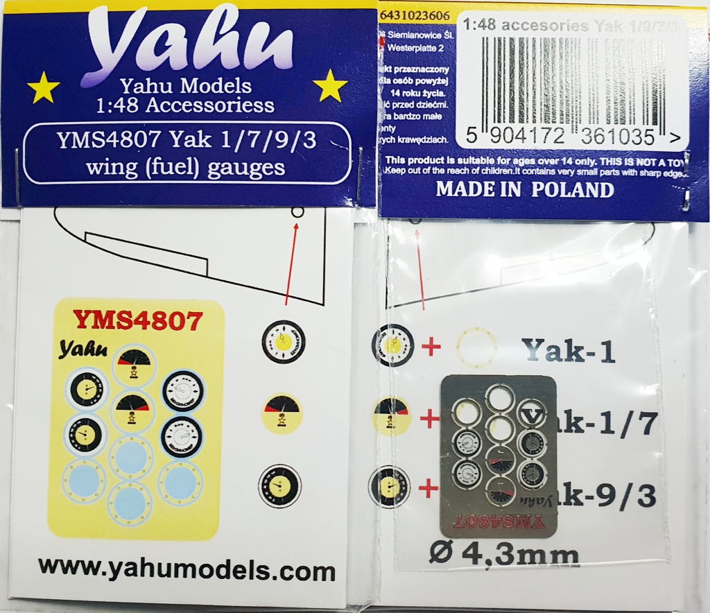 Фототравление 1/48 Yakovlev Yak-1/Yak-3/Yak-7/Yak-9 wing (fuel) gauges