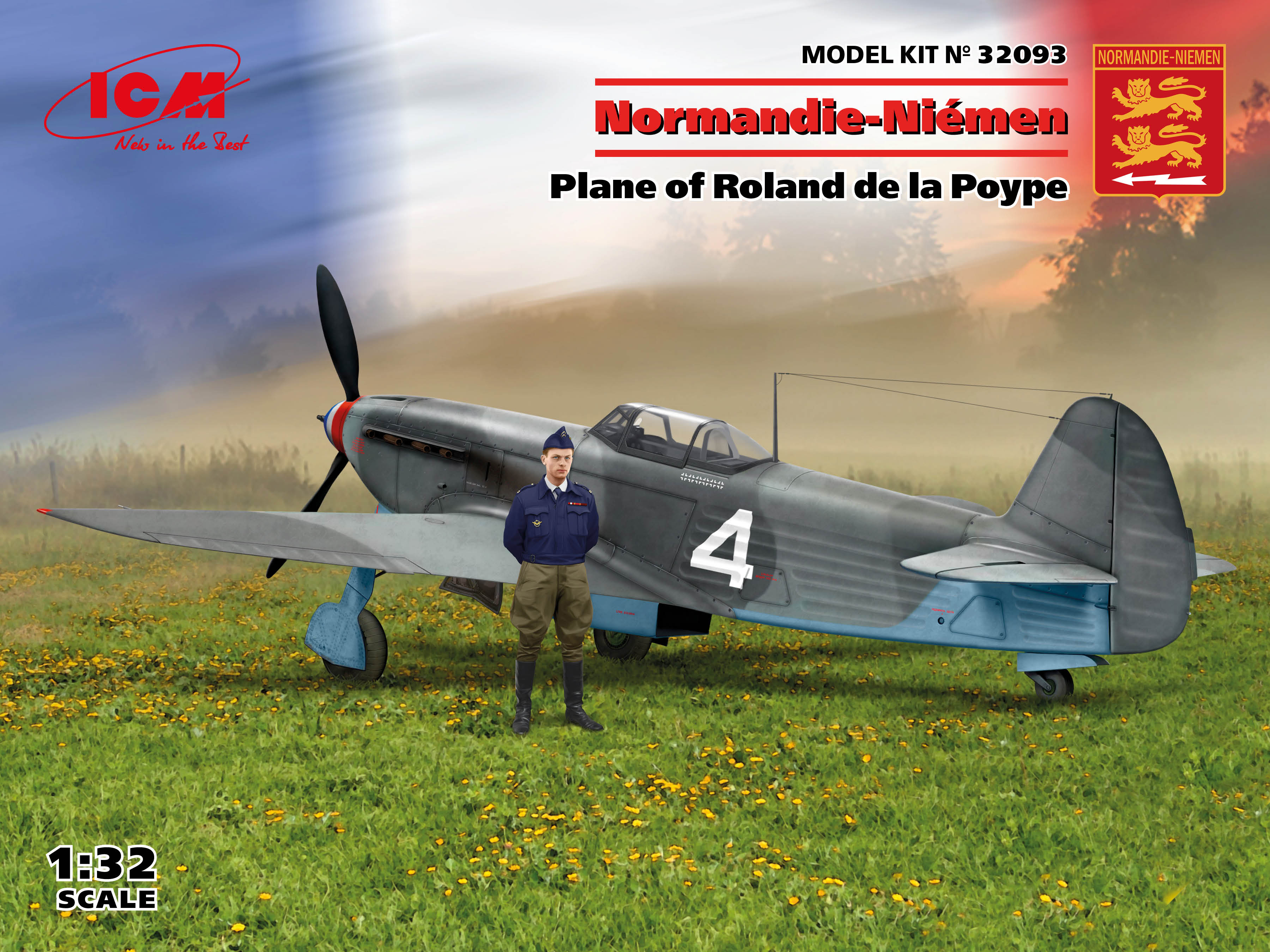 Сборная модель 1/32 Нормандия - Неман Як-9Т с фигуркой Roland de la Poype (ICM)