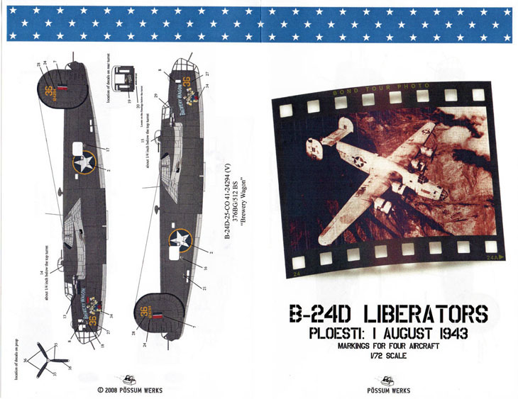 Декаль 1/72 Consolidated B-24D Liberators Ploesti Raid 1st Aug 1943 (4) (Possum Werks)