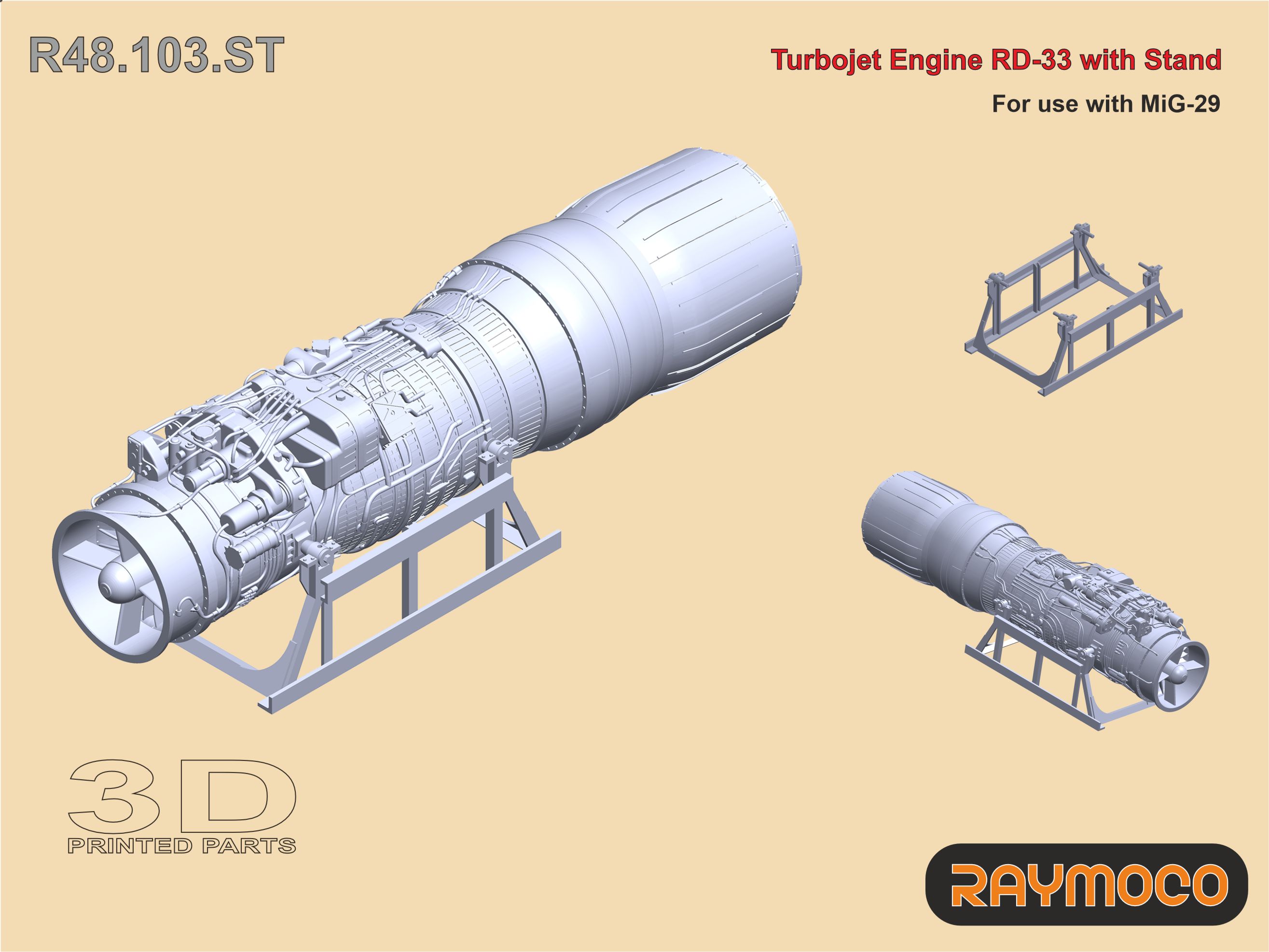 Дополнения из смолы 1/48 Turbo Jet Engine RD-33/w Stand (Raymoco)