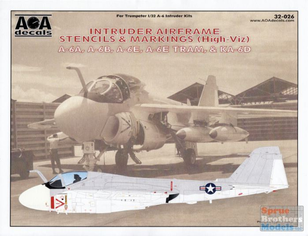 Декаль 1/32 INTRUDER AIRFRAME STENCILS & MARKINGS (High-Viz) Grumman A-6A,A-6B,6E,KA-6D (AOA Decals)