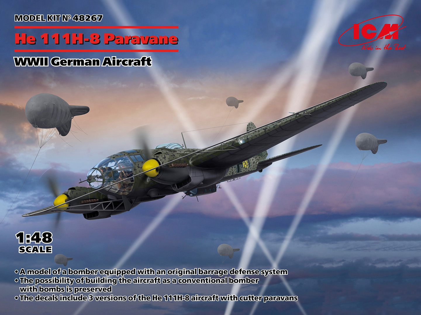 Сборная модель 1/48 He 111H-8 Paravane, German WWII Aircraft (ICM)