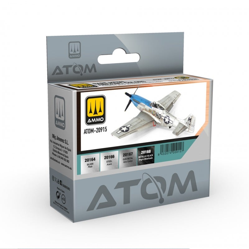 Набор акриловых красок ATOM Набор цветов самолета из голого металла 20 ml x 4 (Ammo Mig) 