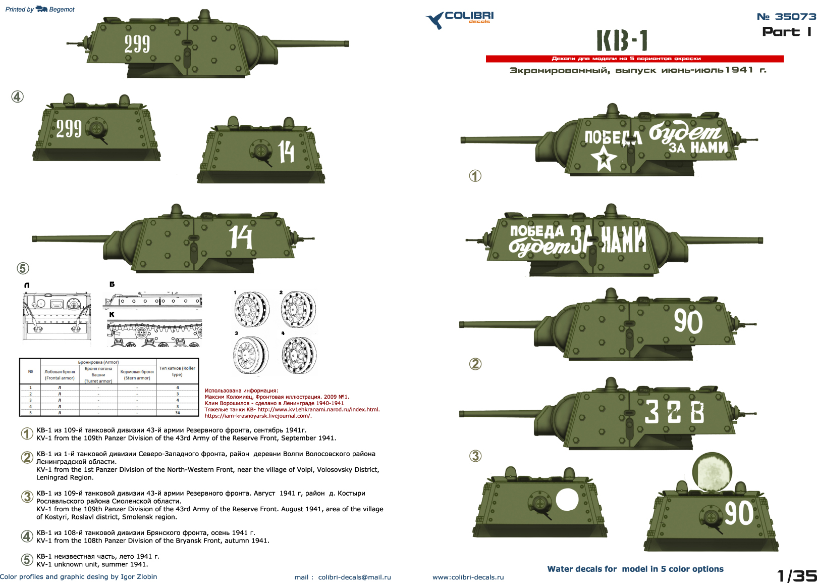 Декаль 1/35 KV-1 (w/Applique Armor) Part I (Colibri Decals)