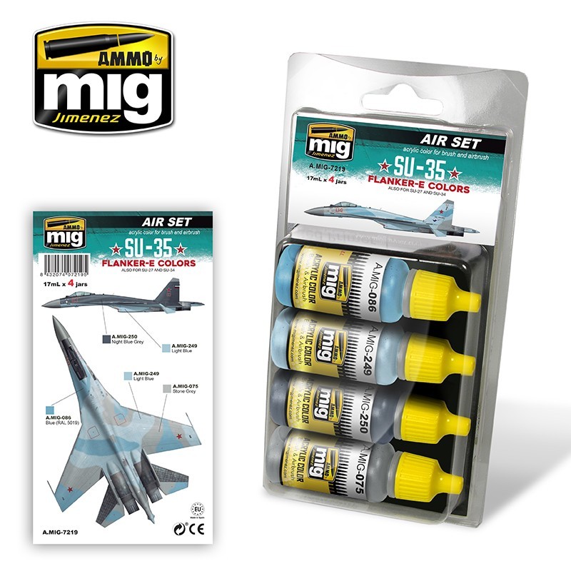 Набор акриловых красок SU-35 Flanker-E Colors (also for SU-27 and SU-34) (Ammo Mig) (4x17ml)
