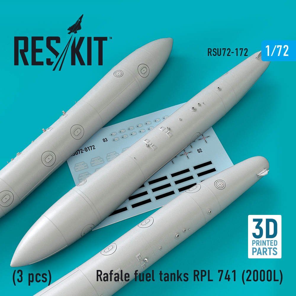 Дополнения из смолы 1/72 Dassault Rafale fuel tanks RPL 741 (2000L) (3 pcs) (ResKit)