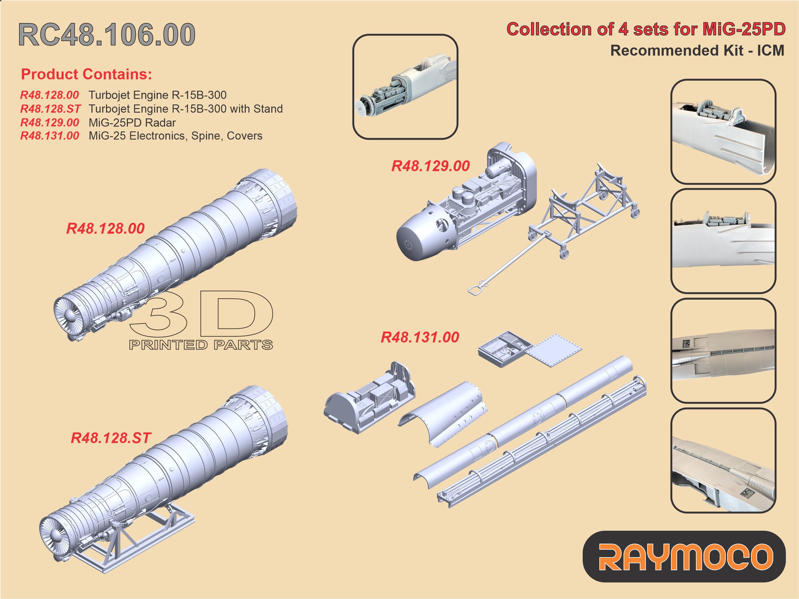 Дополнения из смолы 1/48 Collection of 4 sets for MiG-25 (Radar) (Raymoco)