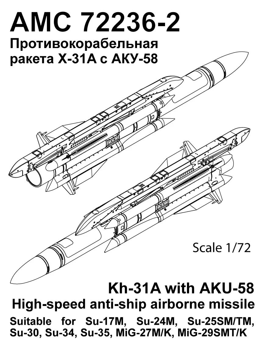 Дополнения из смолы 1/72 Авиационная управляемая ракета Х-31А с АКУ-58 (Advanced Modeling)