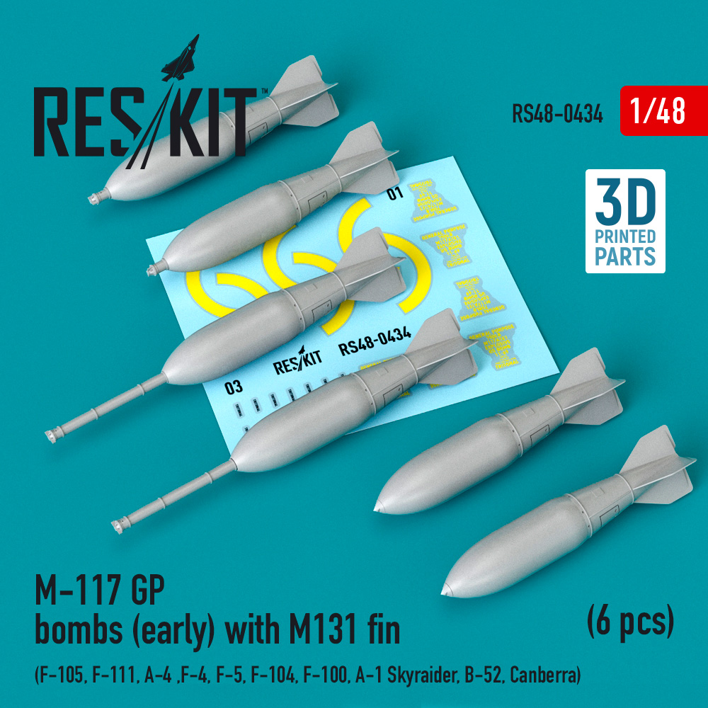 Дополнения из смолы 1/48 M-117 GP bombs (early) with M131 fin (6 pcs) (ResKit)