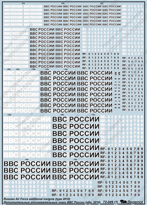 Декаль 1/72 Дополнительные ОЗ ВВС России (Begemot)