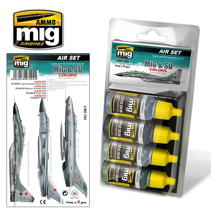 Набор акриловых красок MiG & SU Colors Grey & Green Jets (Ammo Mig) (4x17ml)
