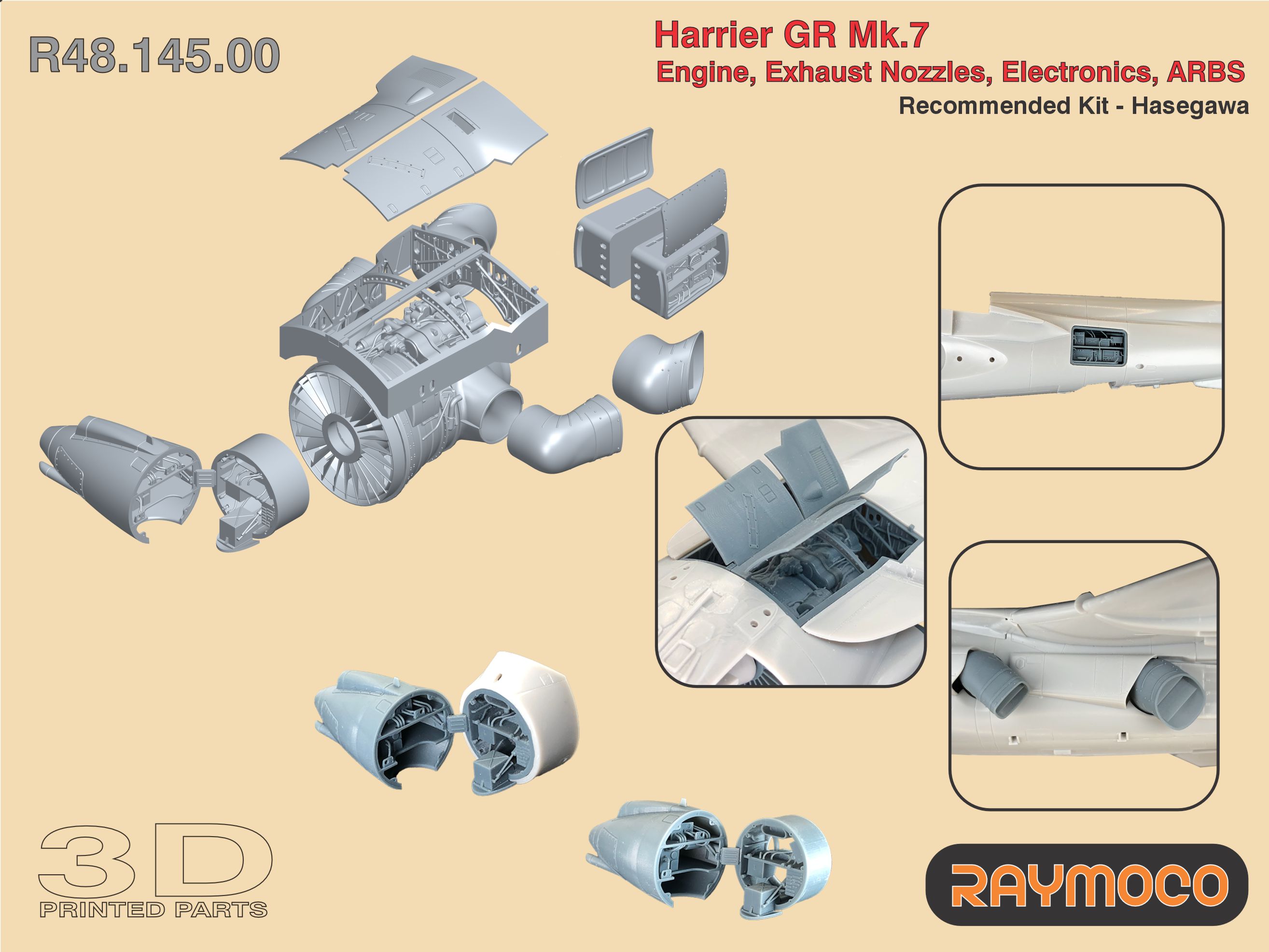 Дополнения из смолы 1/48 Harrier GR Mk.7 Engine, Exhaust Nozzles, Electronics, ARBS. (Raymoco)