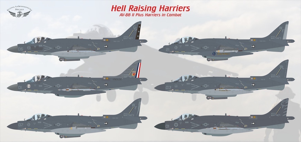 Декаль 1/48 McDonnell-Douglas AV-8B II Plus Hell Raising Harriers  (Flying Leathernecks)
