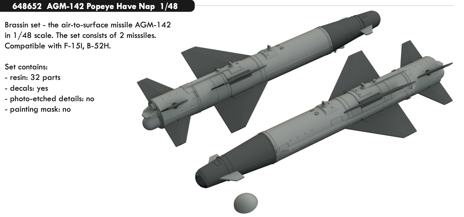 Дополнения из смолы 1/48 Ракеты AGM-142 (Boeing B-52/McDonnell F-15i Eagle )