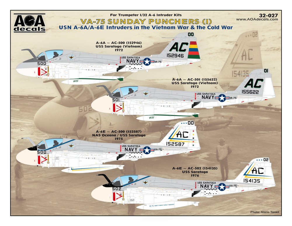Декаль 1/32 VA-75 SUNDAY PUNCHERS (1) USN Grumman A-6A/A-6E (AOA Decals)