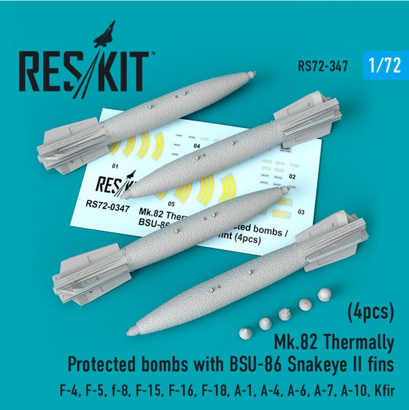 Дополнения из смолы 1/72 Mk-82 Thermally Protected bombs with BSU-86 Snakeye II fins (4pcs) (ResKit)