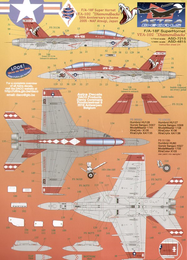 Декаль 1/72 Boeing F/A-18F Super Hornet VFA-102 (3) (Astra Decals)