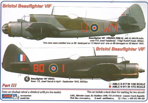 Декаль 1/72 Bristol Beaufighter Decals Part 3 (AML)