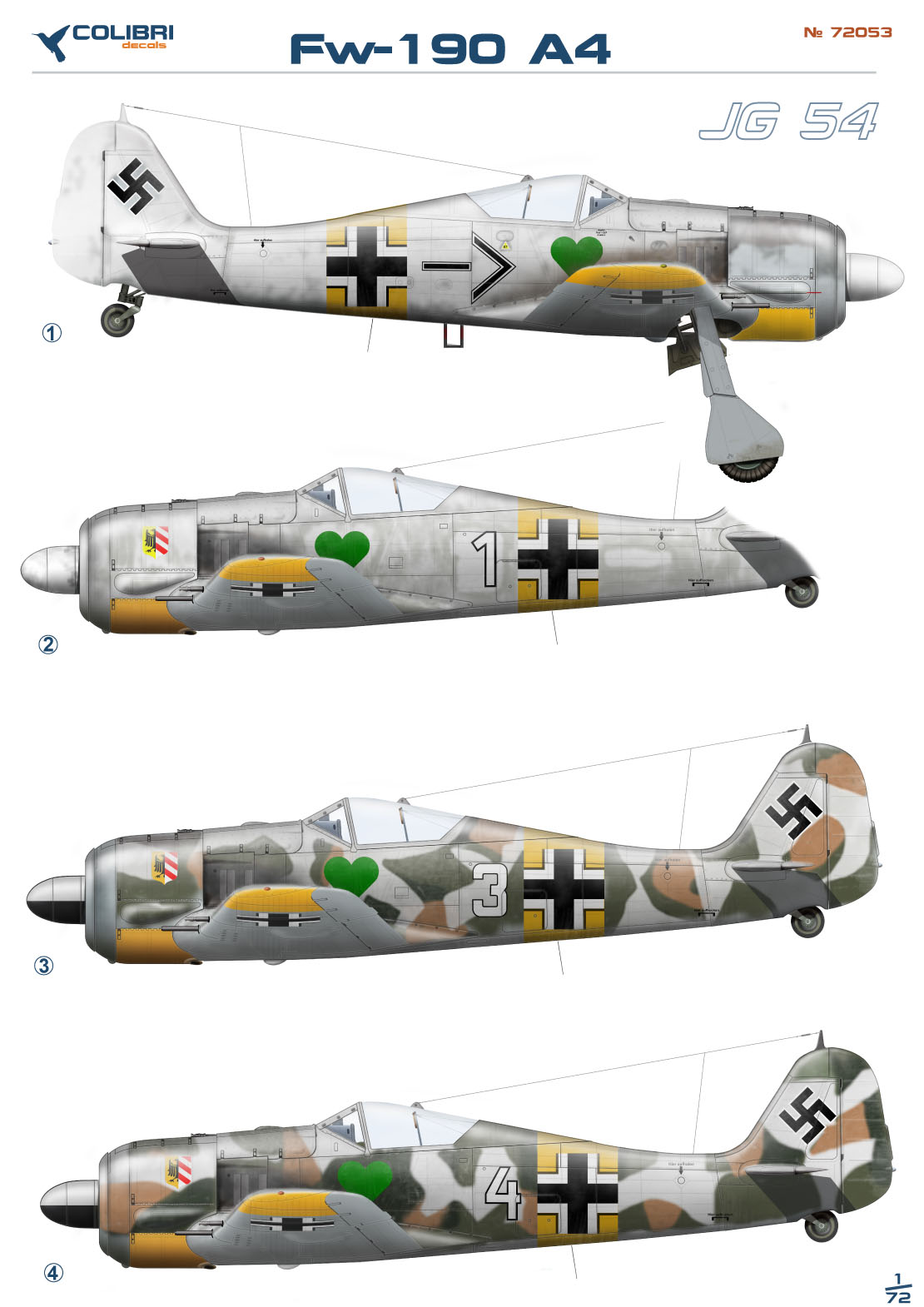 Декаль 1/72 Fw-190 A4 Jg 54 (Colibri Decals)