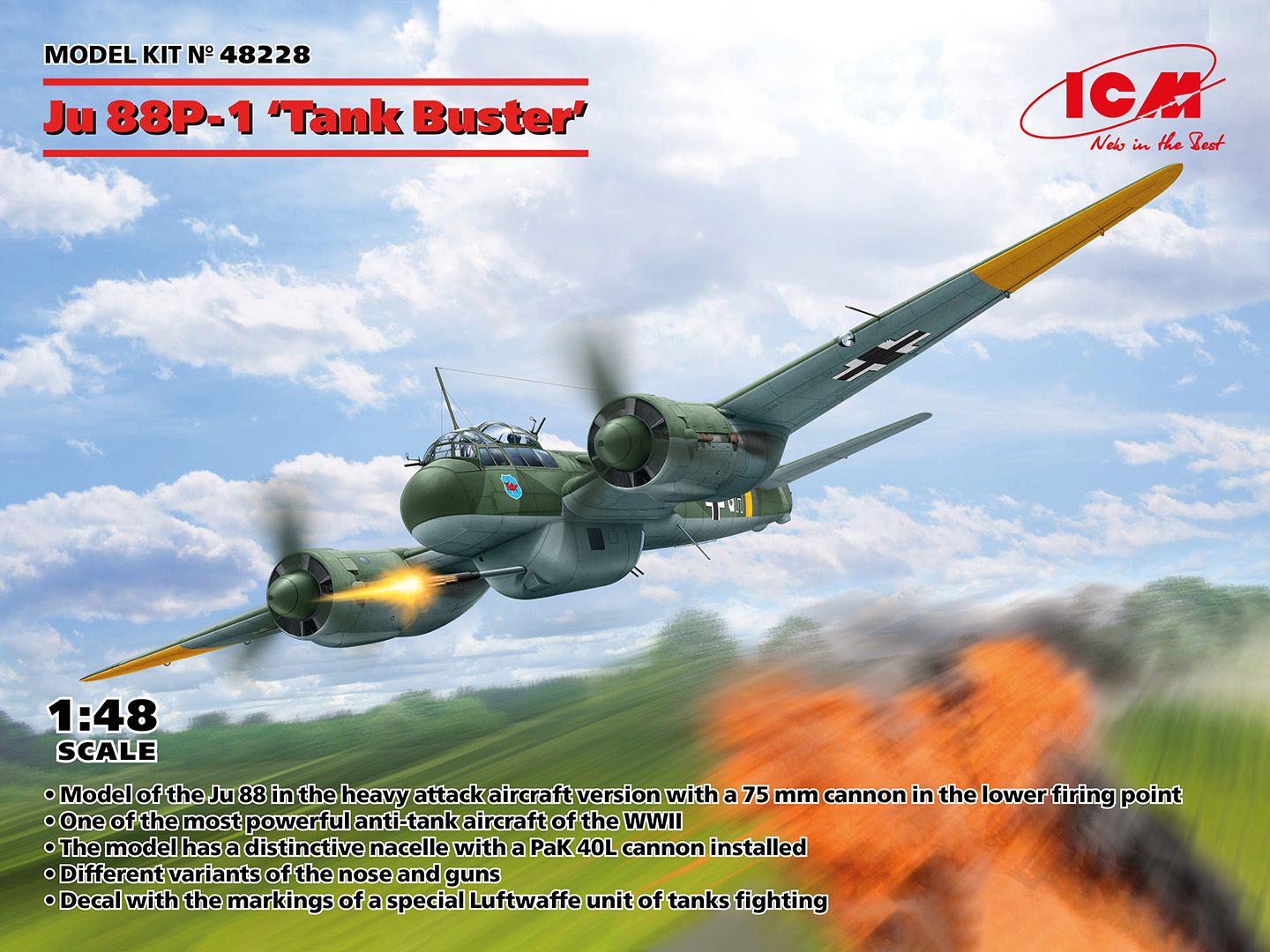 Сборная модель 1/48 Junkers Ju-88P-1 Tank Buster In early 1942 (ICM)