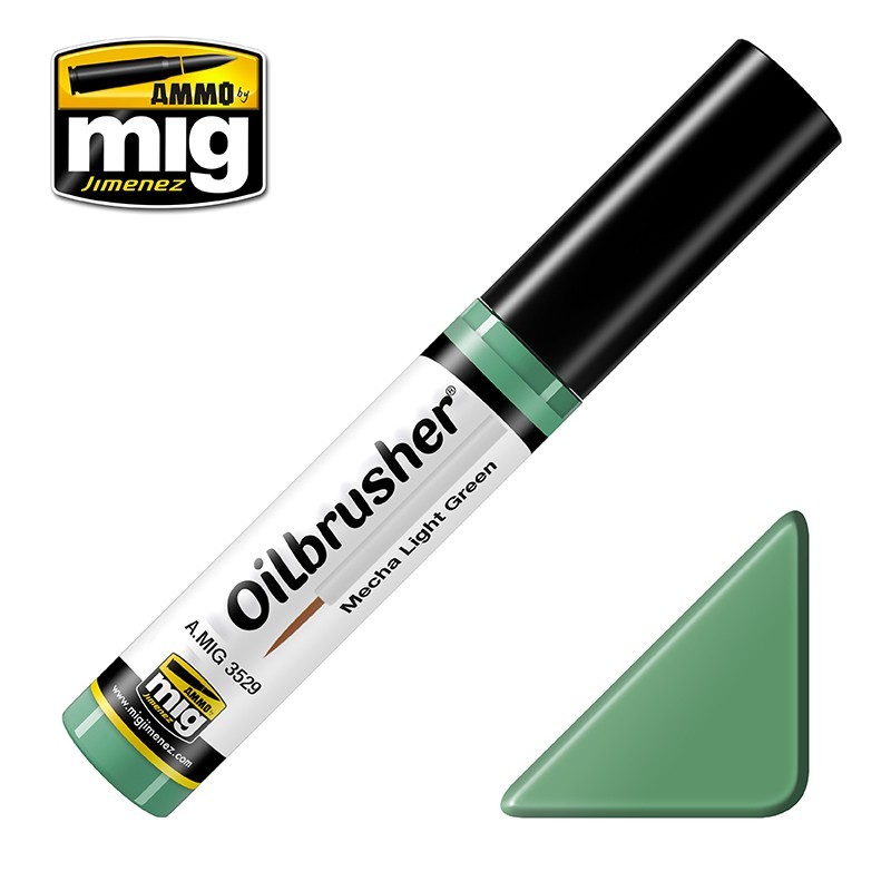 Масляная краска с тонкой кистью-апликатором OILBRUSHER  Mecha Light Green (10mL) (Ammo Mig)