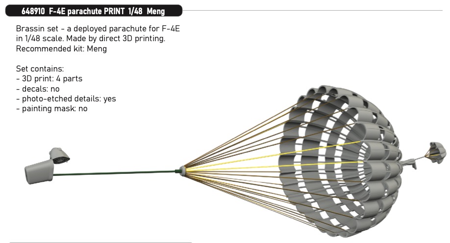 Дополнения из смолы 1/48 McDonnell F-4E Phantom parachute (3D-Printed)