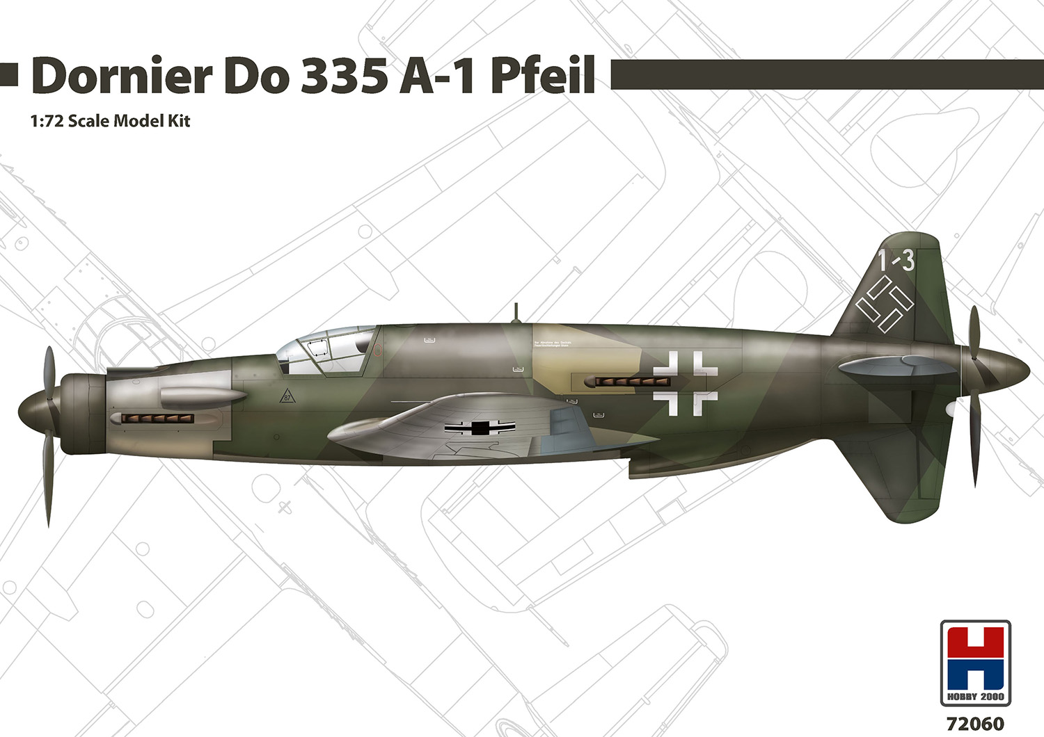 Сборная модель 1/72 Dornier Do-335A-1 Pfeil ex-DRAGON+CARTOGRAF decals + MASK (Hobby 2000)