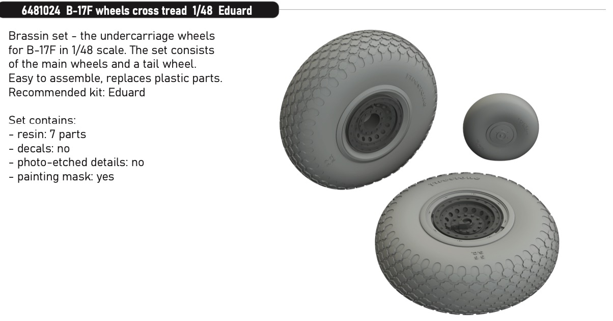 Дополнения из смолы 1/48 Boeing B-17F Flying Fortress wheels cross tread (Eduard kits)