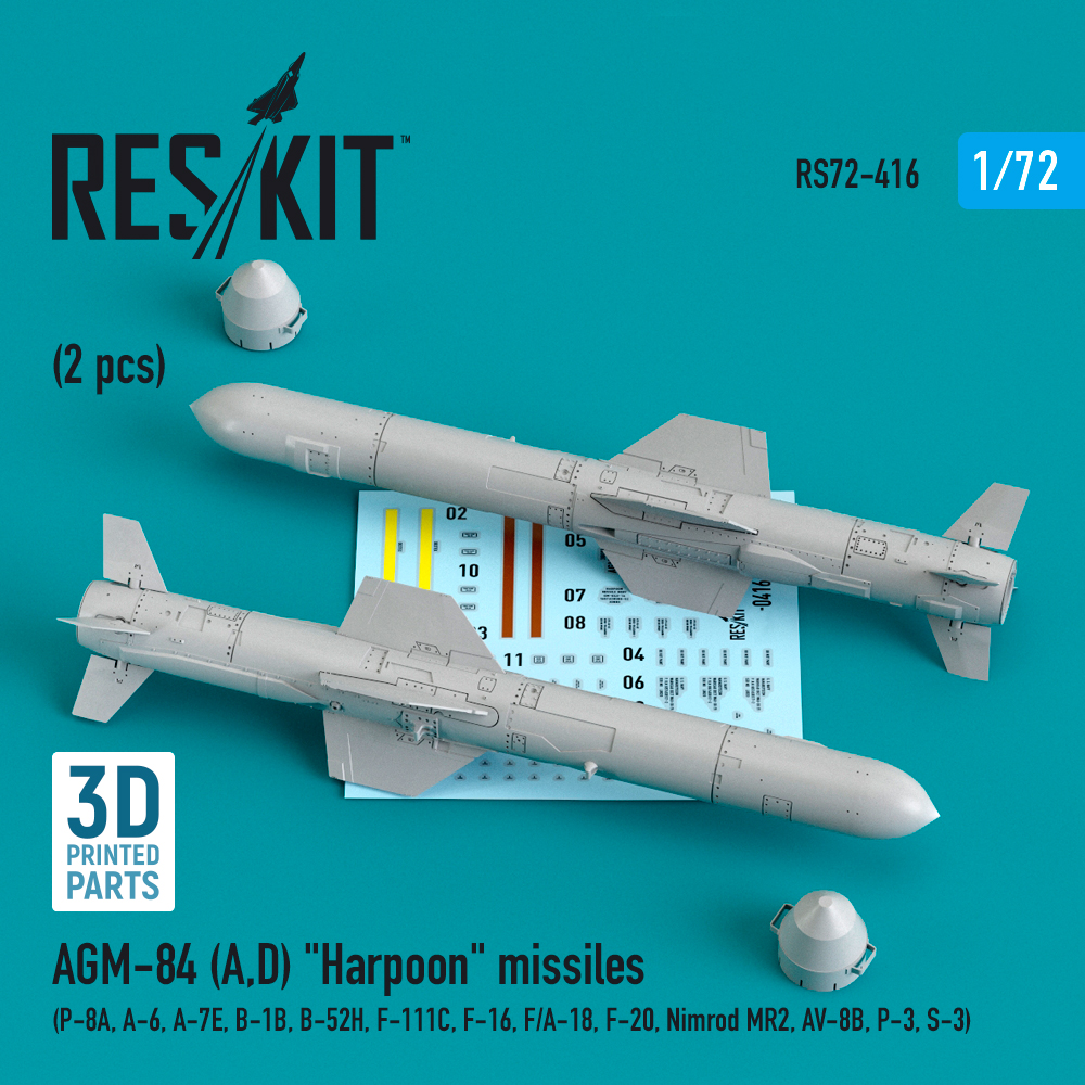 Дополнения из смолы 1/72 AGM-84 (A,D) Harpoon missiles (2 pcs) (ResKit)