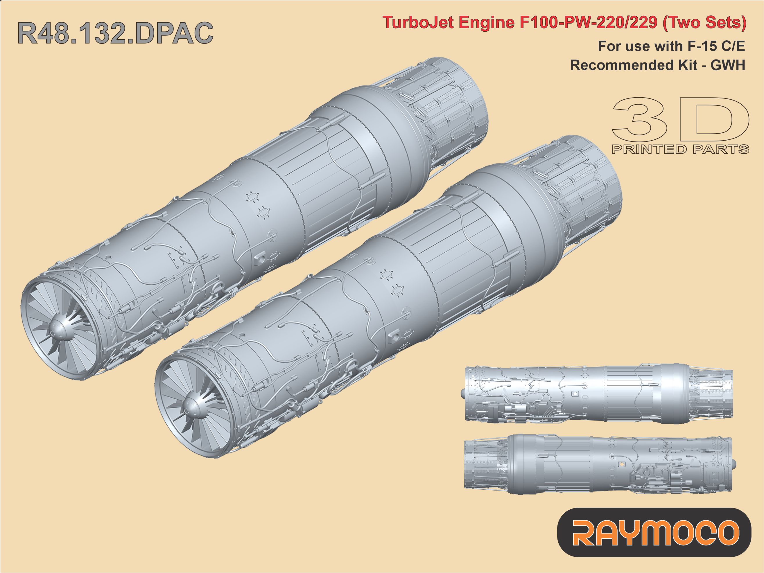 Дополнения из смолы 1/48 Turbo Jet Engine F100-PW-220/229 (2 sets) (Raymoco)