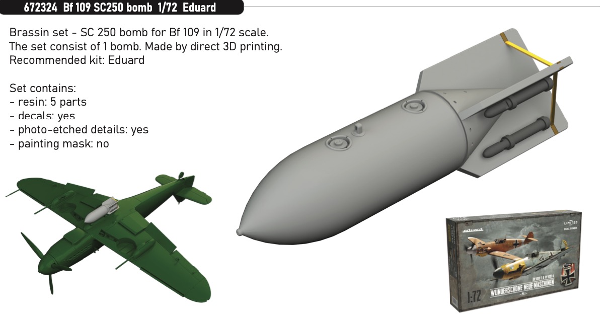 Дополнения из смолы 1/72 Messerschmitt Bf-109 SC250 bomb (для модели Eduard)