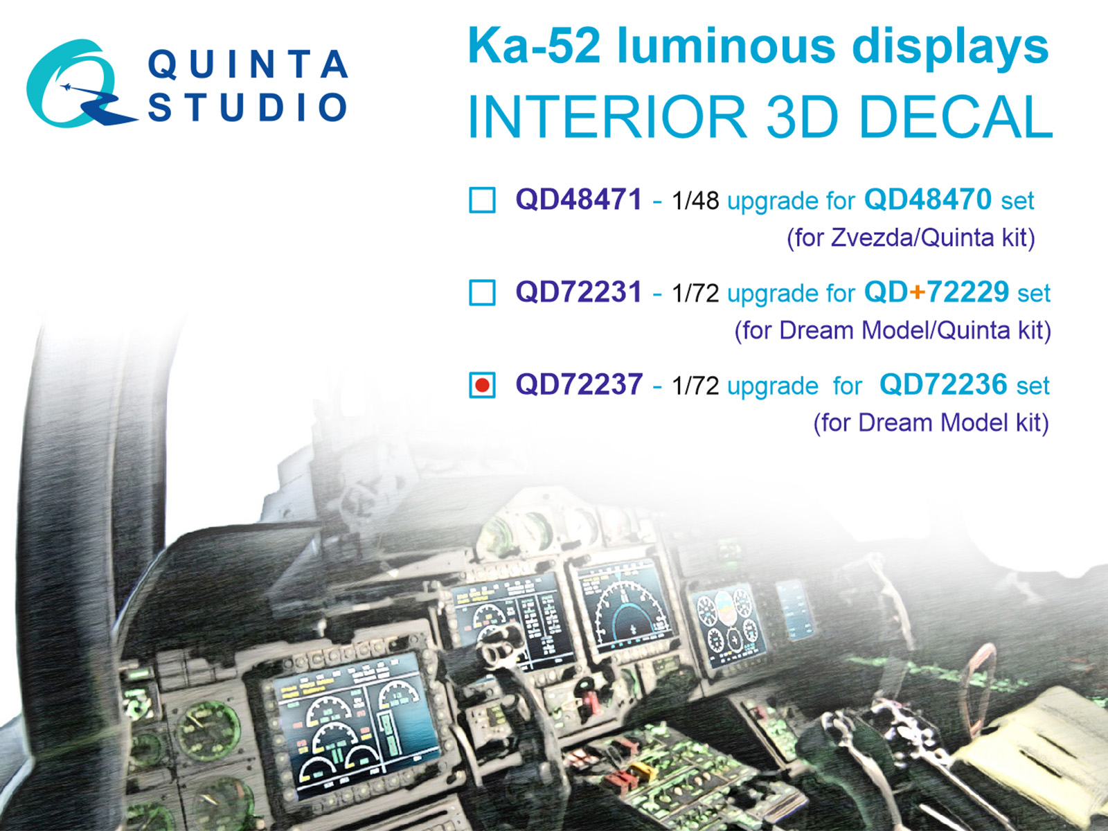3D Декаль интерьера кабины Ка-52 включенные дисплеи для QD72236 (Dream Model)