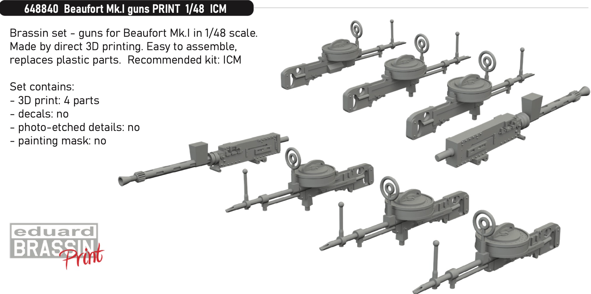 Дополнения из смолы 1/48 Bristol Beaufort Mk.I guns (для модели ICM kits)