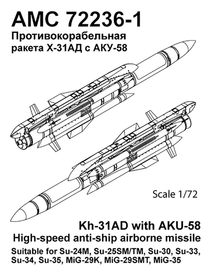 Дополнения из смолы 1/72 Авиационная управляемая ракета Х-31АД с АКУ-58 (Advanced Modeling)