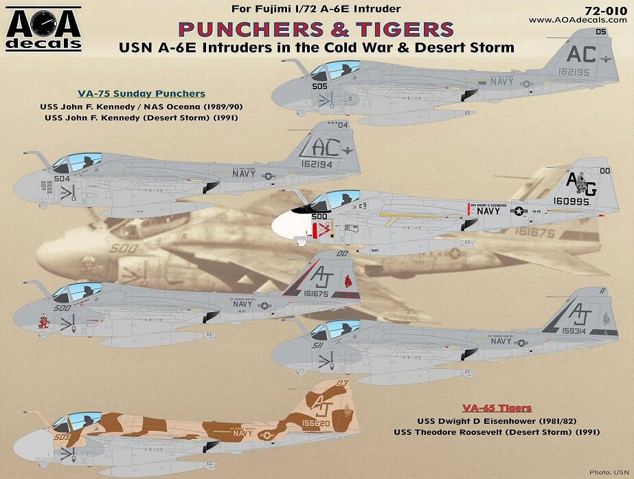 Декаль 1/72 Punchers & Tigers-USN Grumman A-6E Intruders in the Cold War & Desert Storm (AOA Decals)