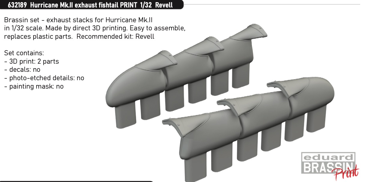 Дополнения из смолы 1/32 Выхлопные патрубки Hawker Hurricane Mk.II (fishtail) (для модели Revell)