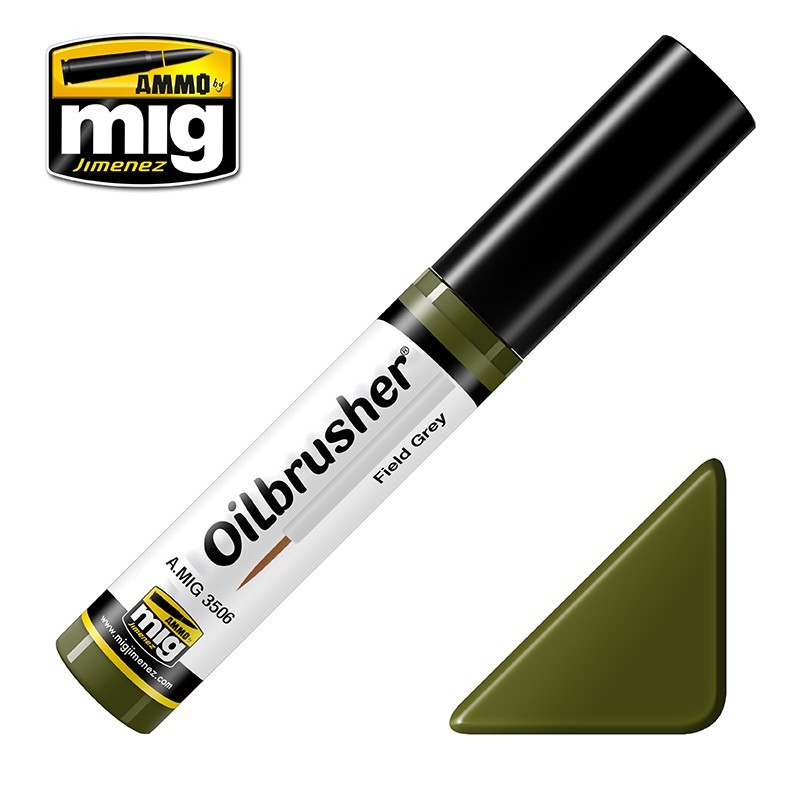 Масляная краска с тонкой кистью-апликатором OILBRUSHER Field Green (10mL) (Ammo Mig)