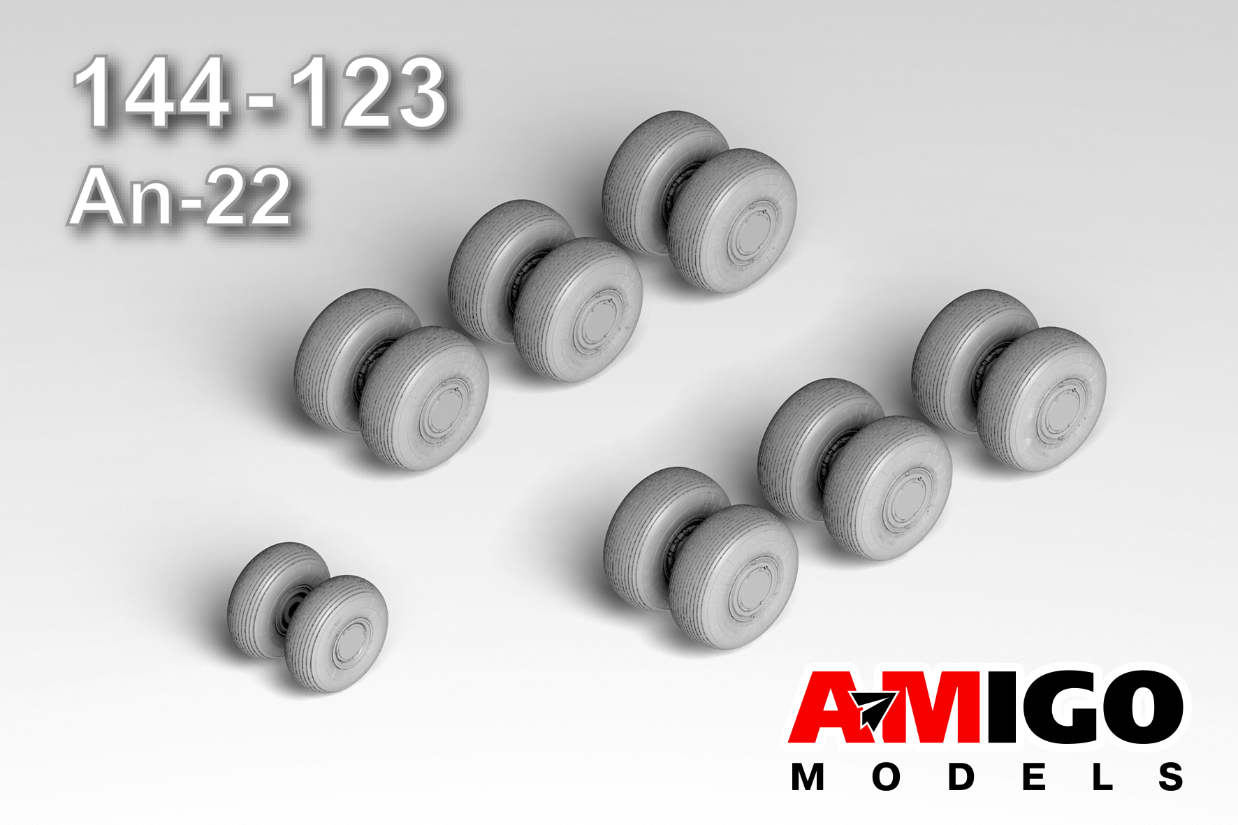 Дополнения из смолы 1/144 Колеса шасси под нагрузкой для модели Ан-22 + Маски (Amigo Models)