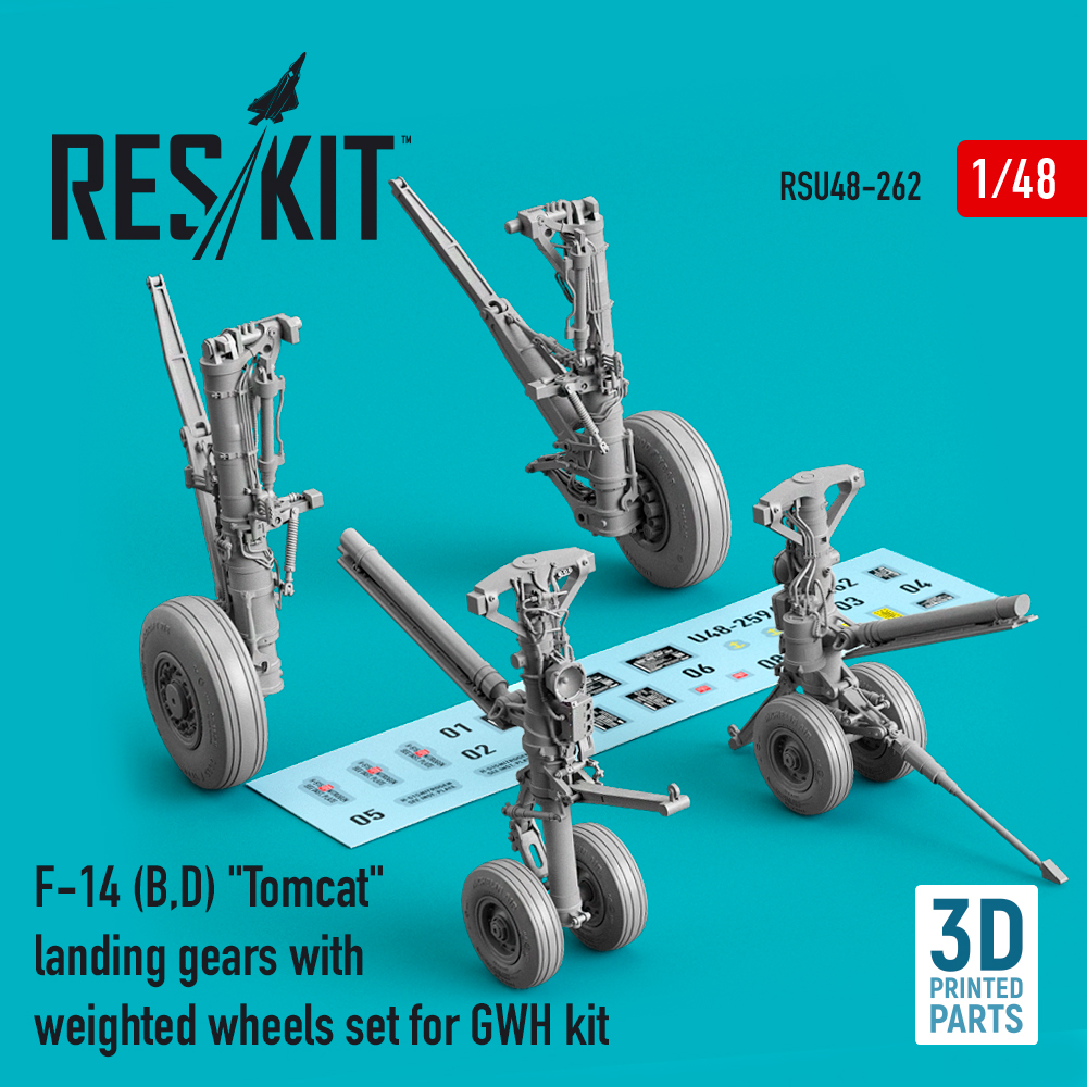 Дополнения из смолы 1/48 Grumman F-14B/F-14D) Tomcat landing gears with weighted wheels set (ResKit)