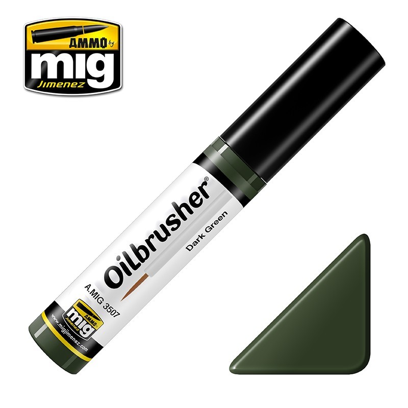 Масляная краска с тонкой кистью-апликатором OILBRUSHER Dark Green (10mL) (Ammo Mig)