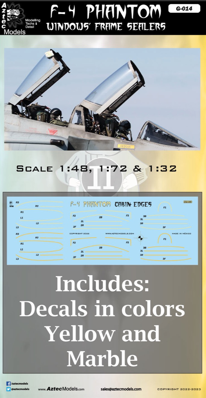 Декаль 1/32 Уплотнители рамки окна истребителя McDonnell F-4 Phantom (Aztec)
