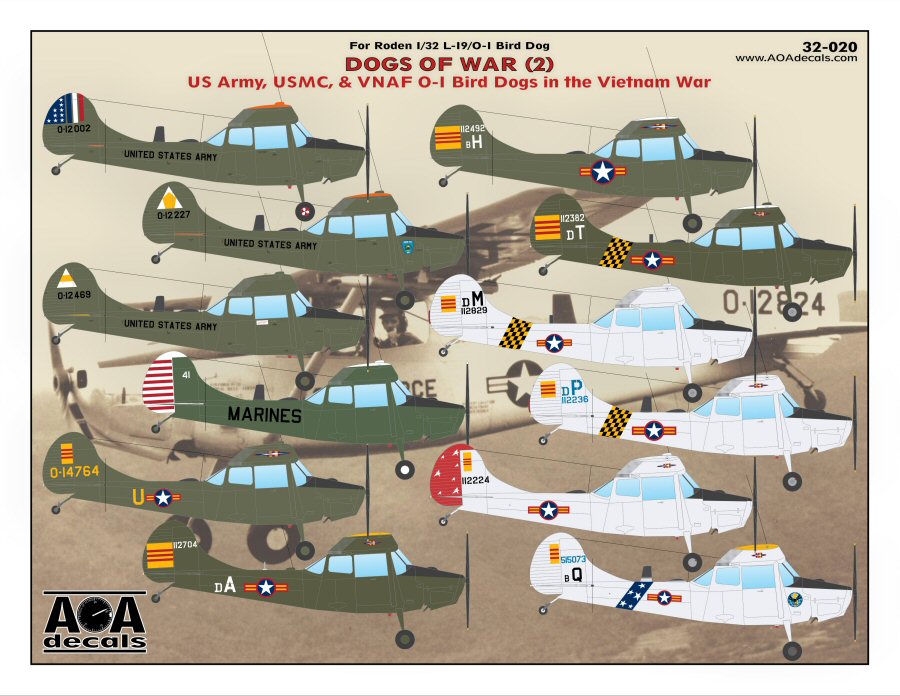 Декаль 1/32 Dogs of War (2) - U.S. Army/USMC/VNAF Cessna O-1A Bird Dogs in the Vietnam (AOA Decals)
