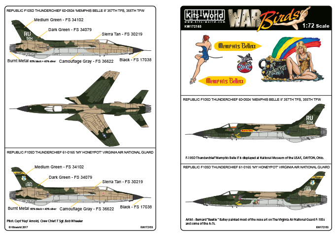 Декаль 1/72 REPUBLIC F105D THUNDERCHIEF 60-0504 MEMPHIS BELLE II (Kits-World)