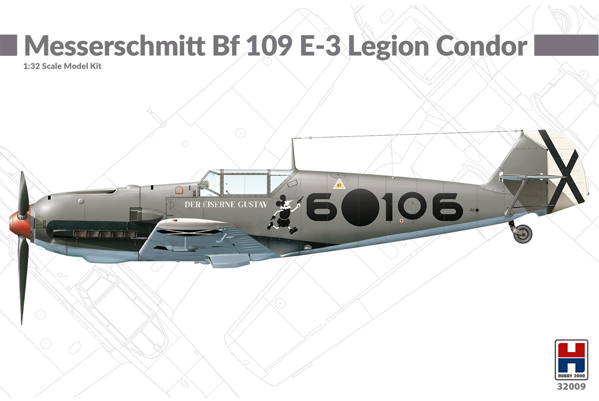 Сборная модель 1/32  Messerschmitt Bf-109E-3 Legion Condor Dragon + Cartograf + Masks   (Hobby 2000)