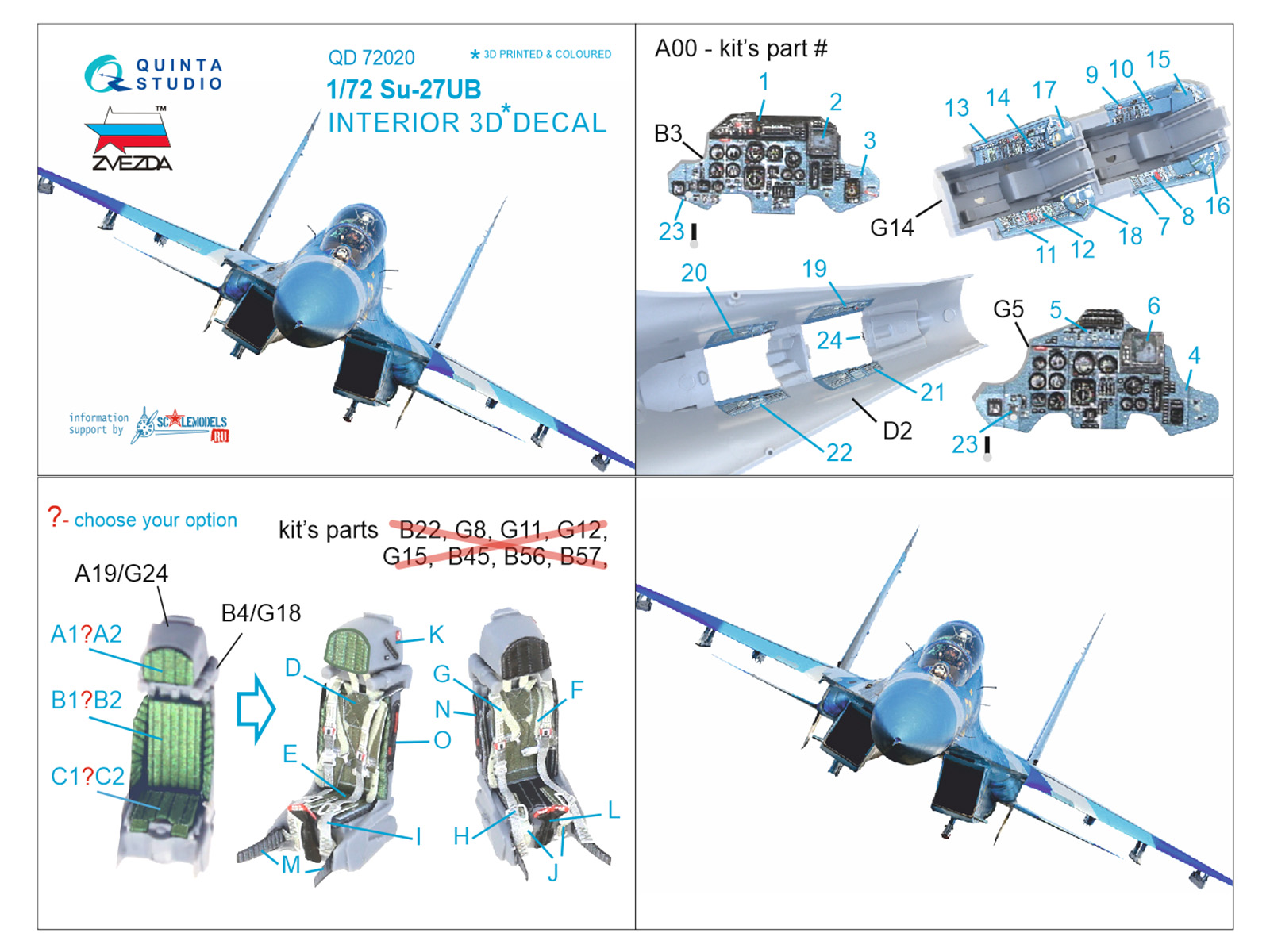 3D Декаль интерьера кабины Су-27УБ (для модели Звезда)