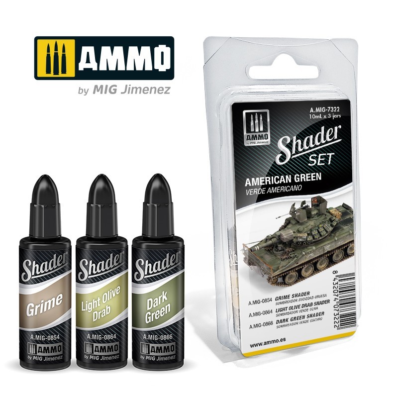 Набор акриловых красок SHADER Set American Green (Ammo Mig) (3x10ml)